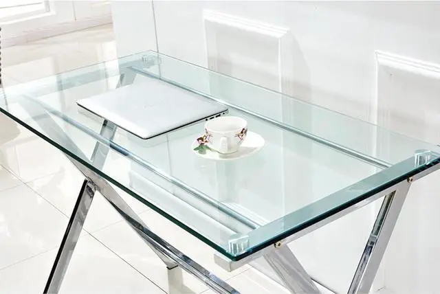 Alt view image 6 of 7 - SMARTIK Modern Glass Computer Desk, Clear Study Table - Gaming Desks, Study Desk, and Workstation Table for Small Spaces - Stainless Steel Frame 43.5" x 21.7" x 29.9"