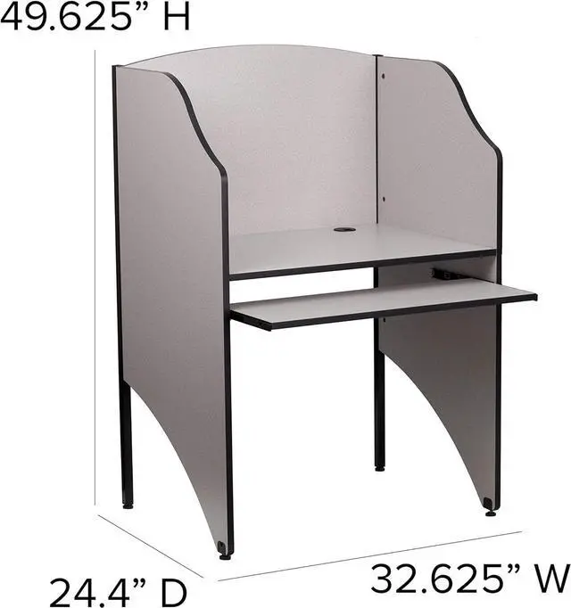 Alt view image 2 of 7 - Flash Furniture Kevin Starter Study Carrel with Thermal Fused Surface and Panels and Wire Management Grommets in Nebula Grey Finish