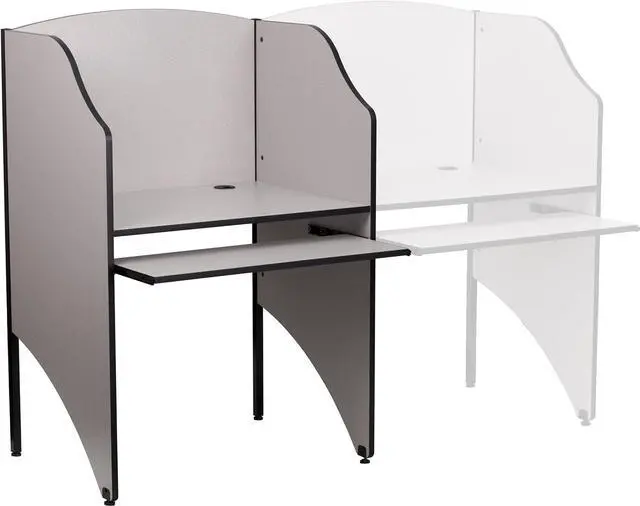 Alt view image 3 of 7 - Flash Furniture Kevin Starter Study Carrel with Thermal Fused Surface and Panels and Wire Management Grommets in Nebula Grey Finish