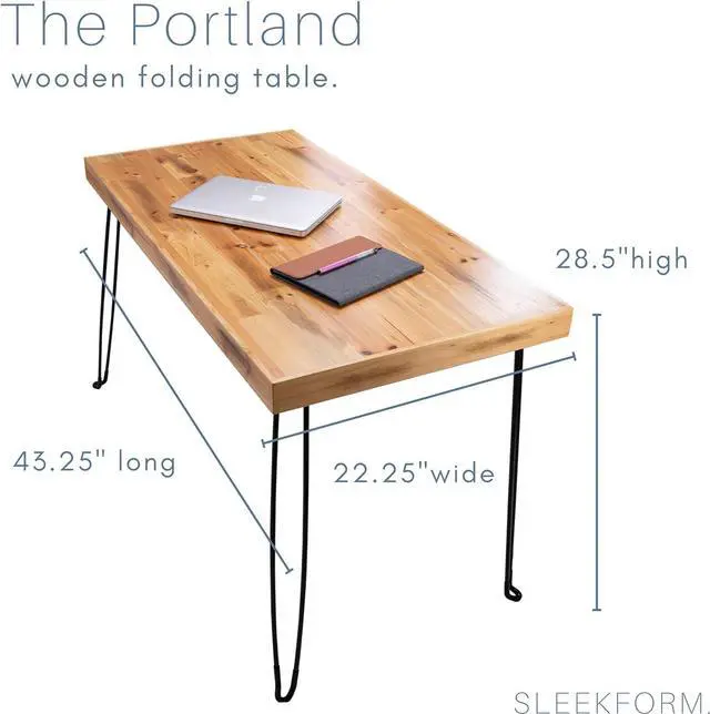 Alt view image 2 of 7 - Sleekform Folding Desk Lightweight Portable Wood Table, Small Wooden Foldable No Assembly Required
