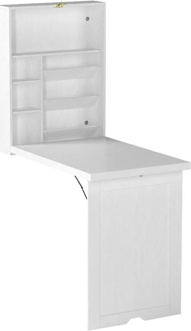 Alt view image 5 of 7 - YUSING Wall Mounted Table, Fold Out Convertible Desk Multi-Function Computer Desk Writing Desk Home Office Wood Wall Floating Desk with Large Storage Area