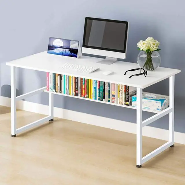 Alt view image 4 of 5 - RICA-J Home Office Computer Desk with Bookshelf,43in Wood Computer Desk with Storage Shelves Modern Laptop Table Study Table Workstation for Home Office Furniture,Easy Assembly(White)