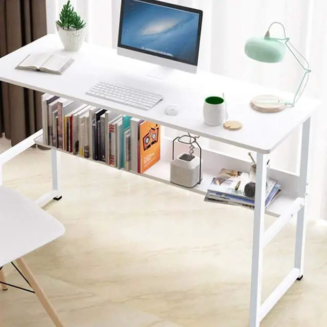 Alt view image 5 of 5 - RICA-J Home Office Computer Desk with Bookshelf,43in Wood Computer Desk with Storage Shelves Modern Laptop Table Study Table Workstation for Home Office Furniture,Easy Assembly(White)