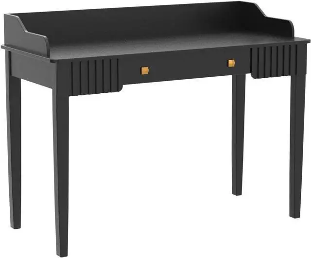 Alt view image 4 of 7 - ukorua Black Vanity Desk Wooden Desk with Drawer Modern Desk Computer Desk White Makeup Table with Gold Handle