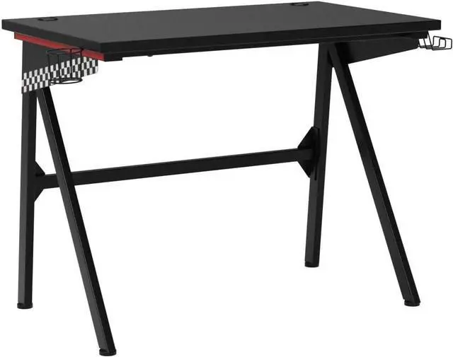 Alt view image 4 of 7 - Tangkula Computer Desk Gaming Desk, E Sports Gamer Table, Professional Gamer Workstation with Cup Holder, Headphone Hook, Ergonomic PC Gaming Table, Writing Desk for Home Office (Black)