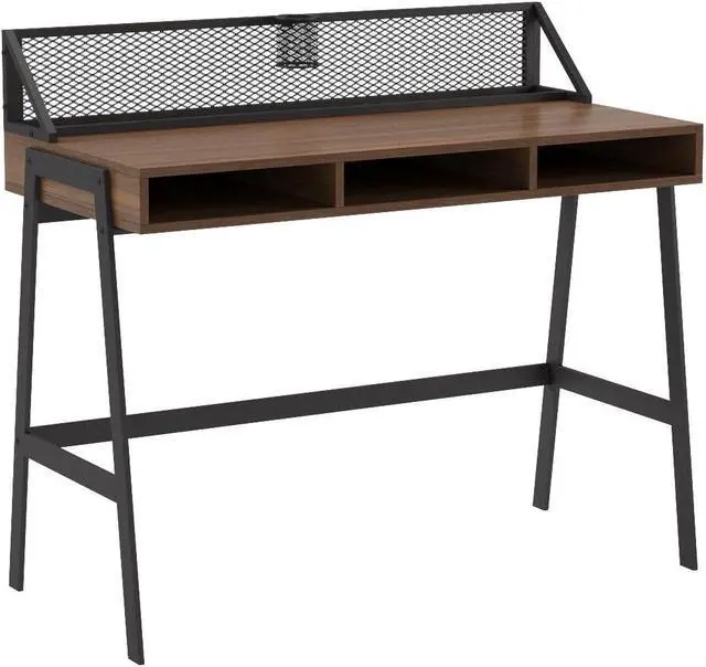 Alt view image 4 of 7 - Walker Edison Industrial Mesh Wood Laptop Computer Writing Desk Home Office Workstation Small, 42 Inch, Dark Walnut