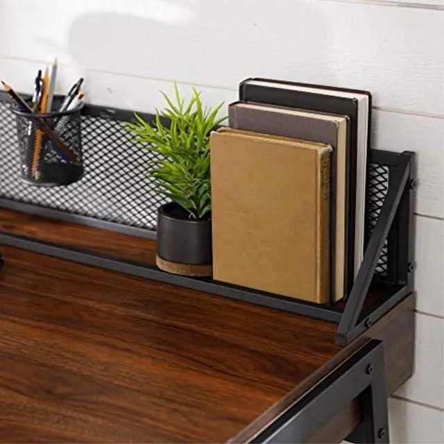 Alt view image 7 of 7 - Walker Edison Industrial Mesh Wood Laptop Computer Writing Desk Home Office Workstation Small, 42 Inch, Dark Walnut