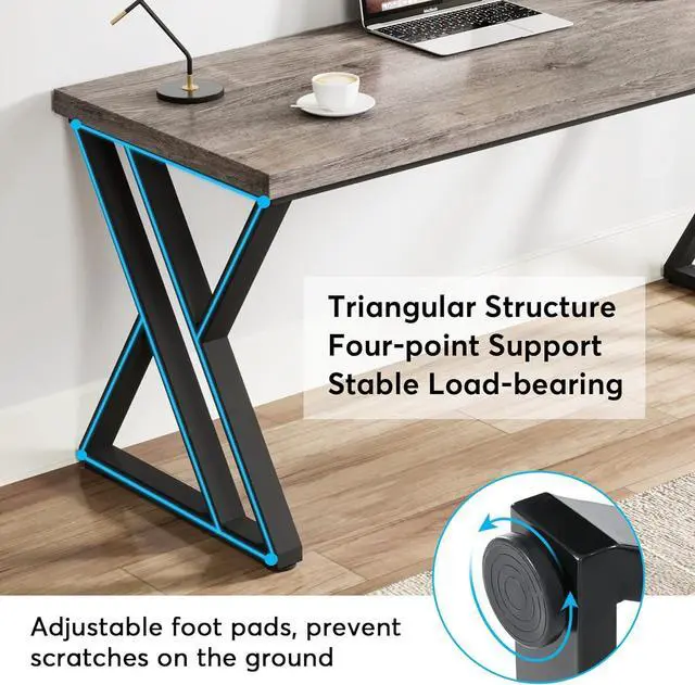 Alt view image 5 of 7 - LITTLE TREE 55 Inch Large Simple Industrial Computer Desk Study Writing Table Home Office Workstation,Grey