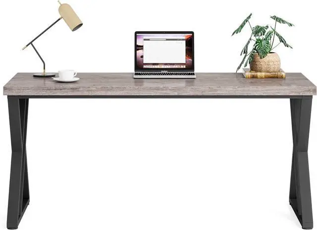 Alt view image 7 of 7 - LITTLE TREE 55 Inch Large Simple Industrial Computer Desk Study Writing Table Home Office Workstation,Grey