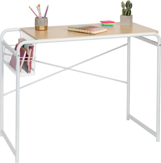 Main image of Honey-Can-Do Dorm Room Desk, Computer Desk with Side Basket, White
