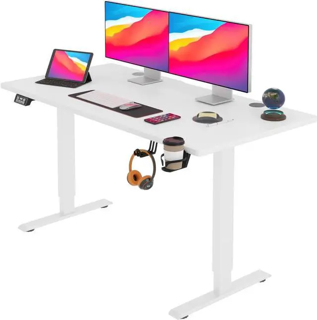 Main image of Electric Standing Desk Height Adjustable Computer Desk 55 inches Home Office Gaming Desk Writing Computer Workstation PC Simple Sit-Stand Large Working Area Student Kids Study Desk (White)