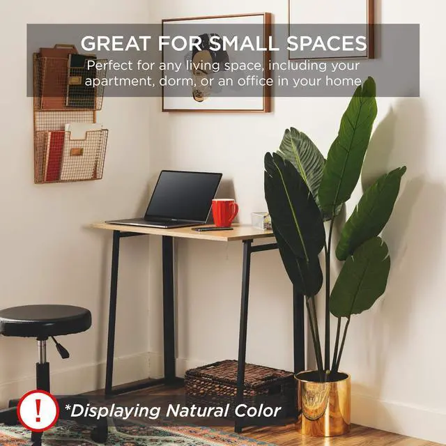 Alt view image 5 of 7 - Best Choice Products 31.5in Folding Drop Leaf Desk Table, Computer Workstation for Home Office w/Wood Table Top, Back Shelf, Portable, Space Saving - Black/Black
