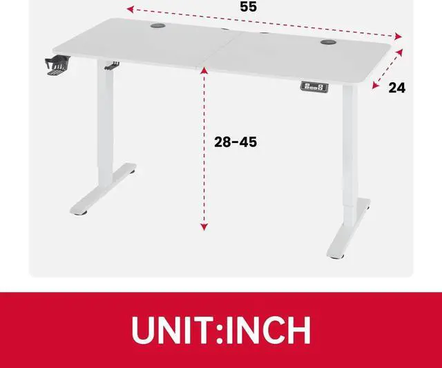 Alt view image 3 of 7 - Electric Standing Desk Height Adjustable Computer Desk 55 inches Home Office Gaming Desk Writing Computer Workstation PC Simple Sit-Stand Large Working Area Student Kids Study Desk (White)
