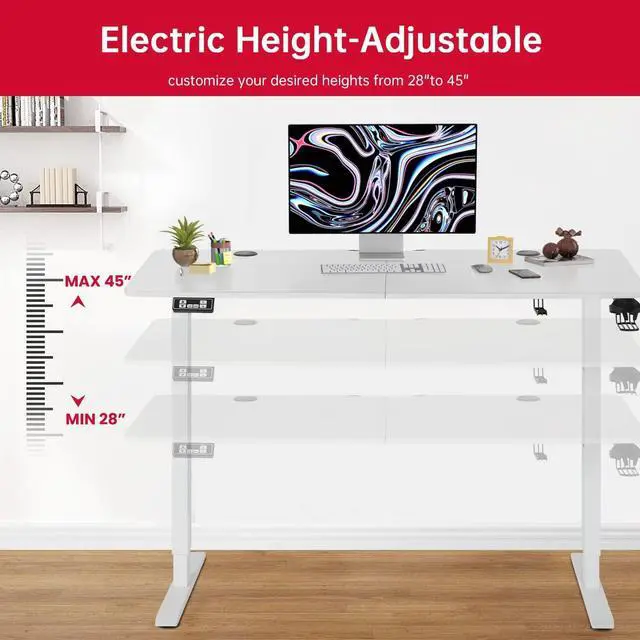Alt view image 4 of 7 - Electric Standing Desk Height Adjustable Computer Desk 55 inches Home Office Gaming Desk Writing Computer Workstation PC Simple Sit-Stand Large Working Area Student Kids Study Desk (White)