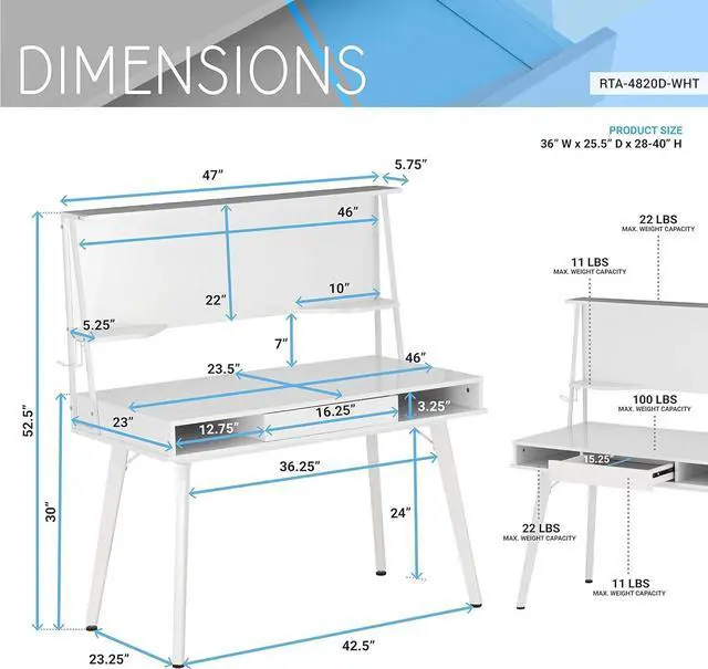 Alt view image 3 of 7 - Techni Mobili Study Computer Storage & Magnetic Dry Erase White Board Home Office Desk