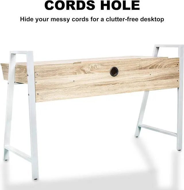 Alt view image 5 of 6 - Dporticus Wooden Computer Desk with Drawers, 50 Small Modern Home Office Writing Desk, PC Laptop Work Table with Storage, White and Oak