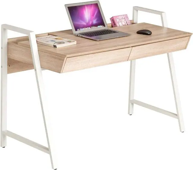 Main image of Home Office Computer Desk, 50" Oak Wood Standing Table with 2 Drawers, Study Writing Desk Modern Simple Style Space Saving Design, Dressing Makeup Table