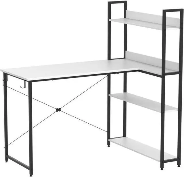 Alt view image 4 of 7 - CubiCubi Computer Corner Desk with Storage Shelves, 47 Inch L Shaped Desk with Bookshelf, Home Office Writing Desk with Hooks, Small L Study Table, Rustic Brown