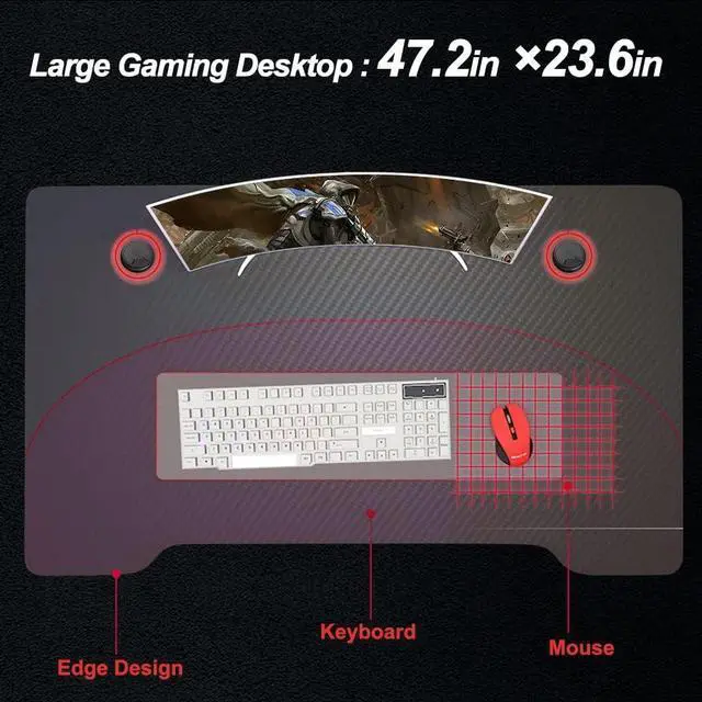 Alt view image 3 of 7 - PayLessHere Gaming Desk Z-Shaped More Structure Stable 47" Computer Desk, Ergonomic Racing Style Table for Home Office, Games, Study, Writing