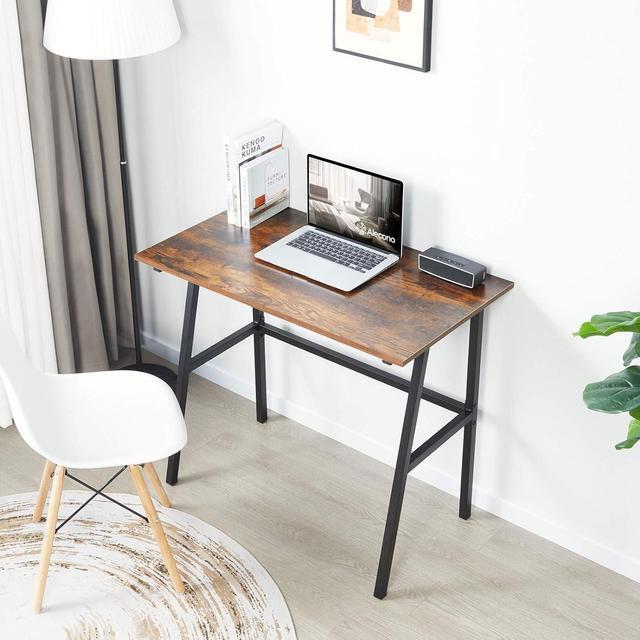 Alt view image 5 of 7 - Alecono Small Computer Desk 35'' Study Writing Desk for Small Spaces Modern Simple Metal Frame Rustic Brown