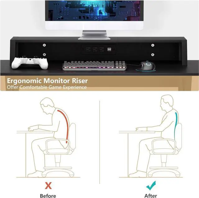 Alt view image 5 of 7 - Casart Gaming Desk 48'for Gamer, Gaming Computer Workstation with Cup & Headphone Holder, Socket of 3-Outlet & 2 USB Ports Multifunctional Writing Desk for Home and Office