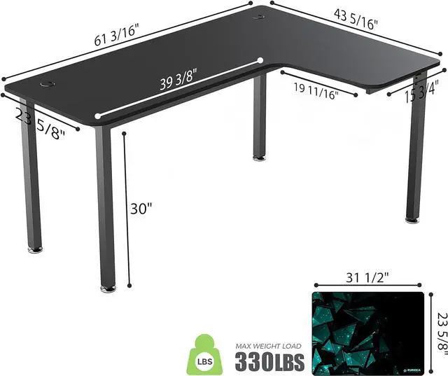Alt view image 3 of 7 - Eureka Ergonomic L Shaped Gaming Desk, 61 Inch Computer Corner Desk, Modern Office Study Writing Desk, Home Gaming Table with Mouse Pad & Cable Management, Sturdy Metal Frame, Easy to Assembly, Right