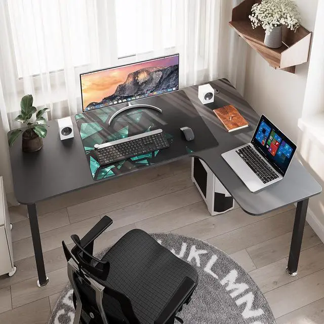 Alt view image 4 of 7 - Eureka Ergonomic L Shaped Gaming Desk, 61 Inch Computer Corner Desk, Modern Office Study Writing Desk, Home Gaming Table with Mouse Pad & Cable Management, Sturdy Metal Frame, Easy to Assembly, Right