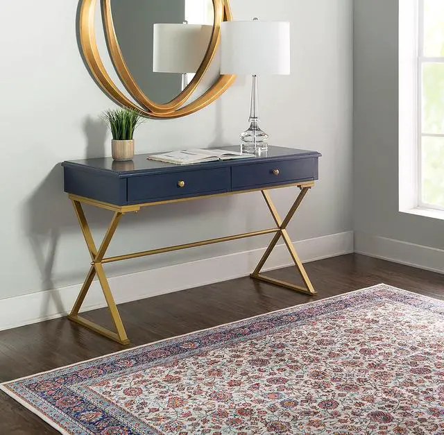Alt view image 4 of 7 - Linon Campaign Desk Navy with Gold Legs, Blue