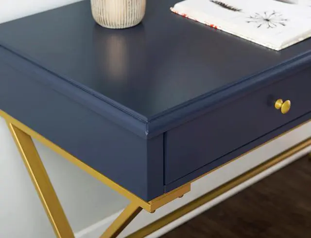 Alt view image 5 of 7 - Linon Campaign Desk Navy with Gold Legs, Blue