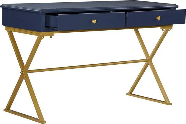 Alt view image 6 of 7 - Linon Campaign Desk Navy with Gold Legs, Blue