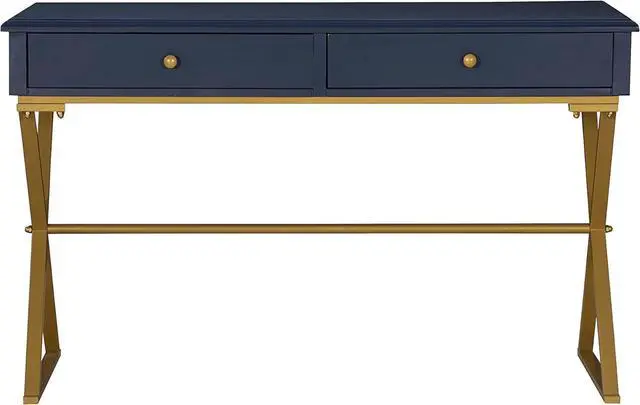 Alt view image 7 of 7 - Linon Campaign Desk Navy with Gold Legs, Blue