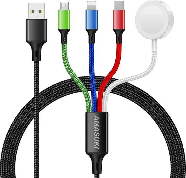 Main image of Upgraded Multi Charging Cable for Apple Watch Charger 4 in 1 Magnetic iWatch Charger Nylon Braided USB C/L/Micro Compatible with iWatch Series 10-1/iPhone 16 15/Galaxy Android-4FT