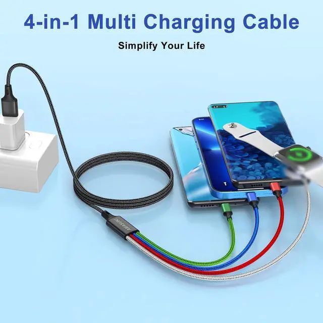 Alt view image 2 of 7 - Upgraded Multi Charging Cable for Apple Watch Charger Magnetic Wireless iWatch Charger Nylon Braided USB C/Lightning/Micro Compatible with iWatch Series 9-1/iPhone 15 14/Galaxy Android-4FT