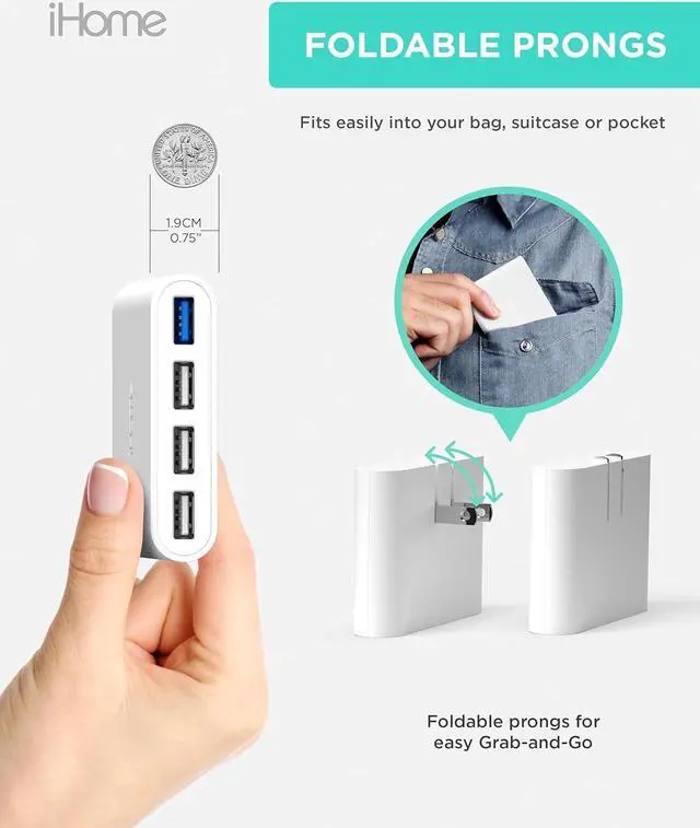 Alt view image 5 of 7 - Slim 4-Port USB Wall Charger AC Pro Multiport Plug Adapter Phone Charging Block with 4 Ports Flat USB Wall Adapter for Home & Travel