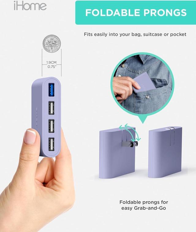 Alt view image 5 of 7 - iHome Slim USB Wall Charger: AC Pro Multiport USB Charger, USB Plug Adapter & Phone Charging Block, 4 USB Plugs for Wall Outlet, Flat 4 Port USB Charger & USB Wall Adapter