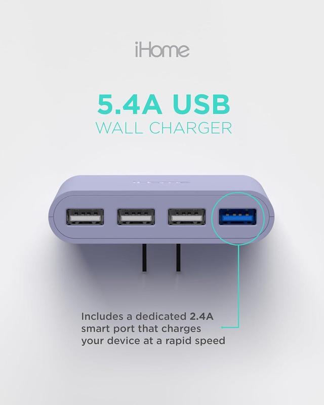 Alt view image 3 of 7 - iHome Slim USB Wall Charger: AC Pro Multiport USB Charger, USB Plug Adapter & Phone Charging Block, 4 USB Plugs for Wall Outlet, Flat 4 Port USB Charger & USB Wall Adapter