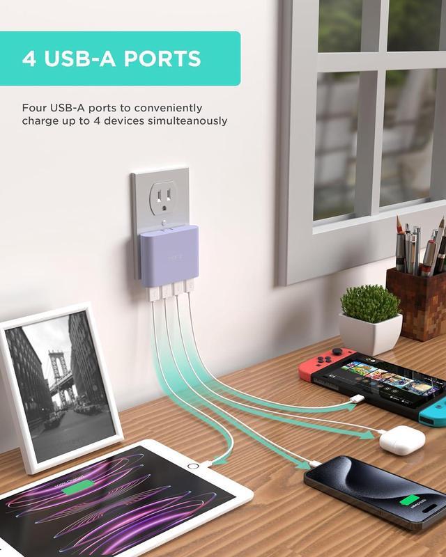 Alt view image 2 of 7 - iHome Slim USB Wall Charger: AC Pro Multiport USB Charger, USB Plug Adapter & Phone Charging Block, 4 USB Plugs for Wall Outlet, Flat 4 Port USB Charger & USB Wall Adapter