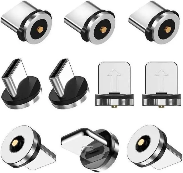 Main image of Magnetic Charging Tips 2in1 10pcs, 360° Rotate Tips for USB-C/iOS Ports Series,Just Magnetic Tips/Plugs to Charging/Water-dustproof/antioxidant Without Cord&Non-Data ((USB-C+lPhone) 10PCS)