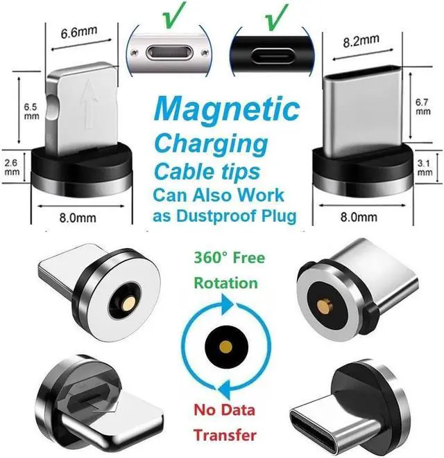 Alt view image 2 of 4 - Magnetic Charging Tips 2in1 10pcs, 360° Rotate Tips for USB-C/iOS Ports Series,Just Magnetic Tips/Plugs to Charging/Water-dustproof/antioxidant Without Cord&Non-Data ((USB-C+lPhone) 10PCS)