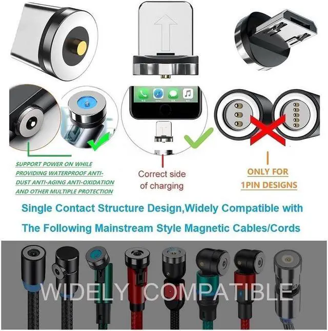 Alt view image 3 of 4 - Magnetic Charging Tips 2in1 10pcs, 360° Rotate Tips for USB-C/iOS Ports Series,Just Magnetic Tips/Plugs to Charging/Water-dustproof/antioxidant Without Cord&Non-Data ((USB-C+lPhone) 10PCS)