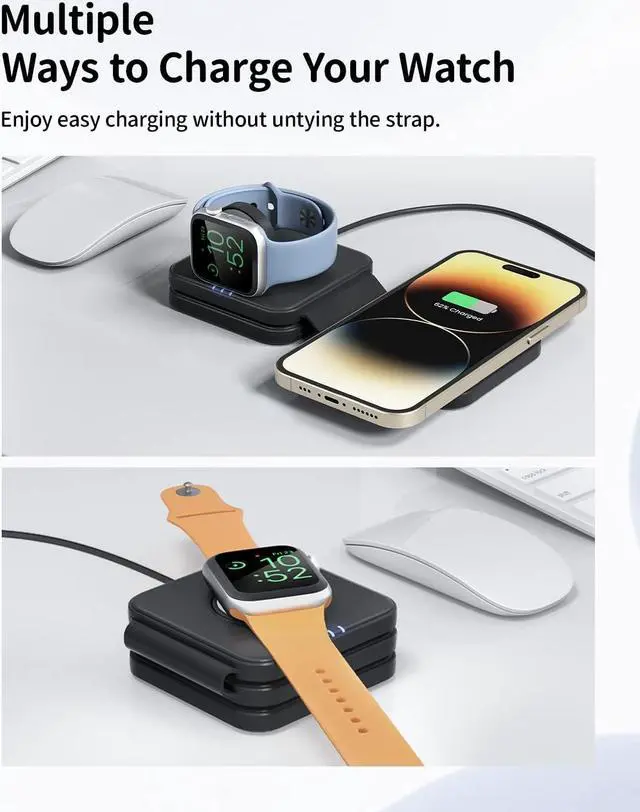 Alt view image 3 of 7 - JoyGeek 3-in-1 Wireless Charger for Magsafe: Magnetic Charging Pad for iPhone 15/14/13/12 Pro Max/Plus/Mini, Apple Watch Ultra 2/Series 9/8/7/6/5/4/3, AirPods Pro 3rd/2nd