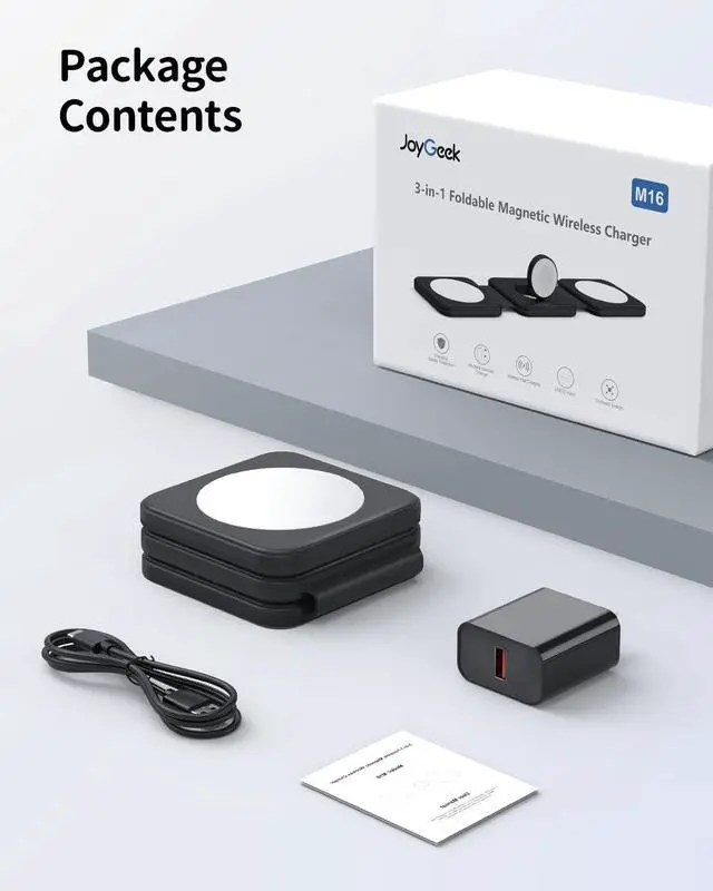 Alt view image 7 of 7 - JoyGeek 3-in-1 Wireless Charger for Magsafe: Magnetic Charging Pad for iPhone 15/14/13/12 Pro Max/Plus/Mini, Apple Watch Ultra 2/Series 9/8/7/6/5/4/3, AirPods Pro 3rd/2nd