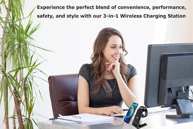 Alt view image 2 of 6 - Wireless Charger Stand Dock 3 in 1 Fast Qi Wireless Charging Station for Multiple Devices Apple Watch Ultra/8/7/6/SE/5/4/3/2,Airpods Pro 2,iPhone 15/15 Plus/15 Pro Max/14/13/12/11/X/Pixel 7/Pixel 6