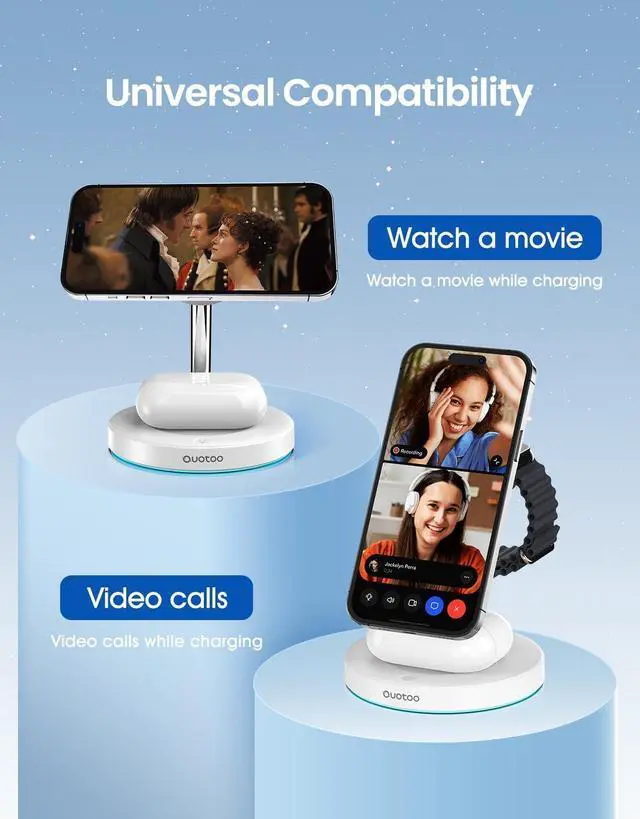 Alt view image 5 of 6 - 3 in 1 Wireless Charging Station for Apple Mag-Safe Charger, 15W Fast Magnetic Mag-Safe Charger Stand for iPhone 15 14 13 12 Series Apple Watch AirPods Multiple Devices,(30W Charger) (White)