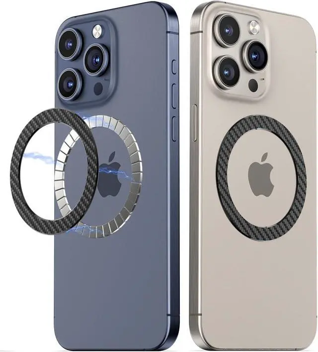 Main image of Magnetic Ring for Magsafe Sticker Phone Magnet, Compatible Universal Conversion MagSafe Adapter Upgrade Bulit-in Magnet Kit for Magsafe Stand, Wireless Charging, Car Holder (Carbon Black) 2 Pack