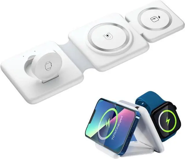 Main image of Wireless Charging Station 3 in 1 Foldable Magnetic 15W Travel Multiple Devices Fast Charger for iPhone 15/14/13/12 Series, AirPods 3/2/Pro/Pro2, iWatch (White)