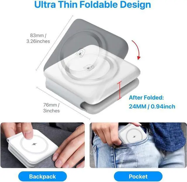 Alt view image 3 of 7 - Wireless Charging Station 3 in 1 Foldable Magnetic 15W Travel Multiple Devices Fast Charger for iPhone 15/14/13/12 Series, AirPods 3/2/Pro/Pro2, iWatch (White)