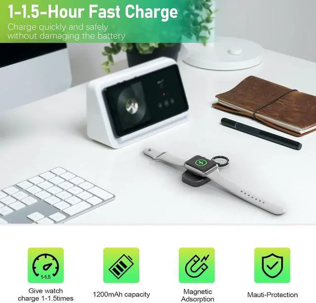 Alt view image 2 of 6 - Portable Wireless Charger for iWatch, Compact Magnetic 1200mAh Power Bank Keychain Style, Apple Watch Accessories Compatible for All Apple Watch Series