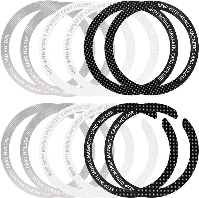 Main image of 12 Pcs Magnetic Wireless Charging Metal Ring with Sticker, Universal Ultra Thin Notched and Round Alphabet Ring Conversion Kit Compatible with MagSafe iPhone 13 12 Pro Mini Max Galaxy S21, 3 Colors