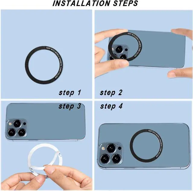 Alt view image 5 of 7 - 12 Pcs Magnetic Wireless Charging Metal Ring with Sticker, Universal Ultra Thin Notched and Round Alphabet Ring Conversion Kit Compatible with MagSafe iPhone 13 12 Pro Mini Max Galaxy S21, 3 Colors